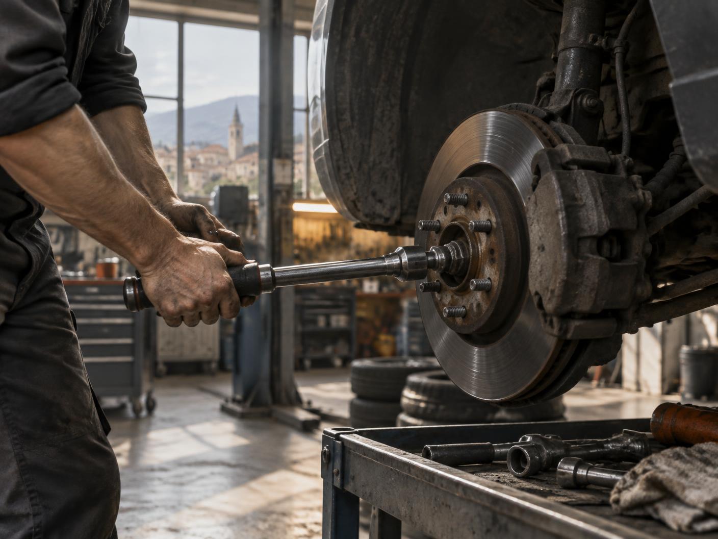 Lavoro di manutenzione nell'officina Frigo Auto a Cassola